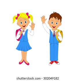 schoolkids, boy and girl with bag,illustration, vector