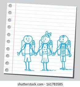 Schoolkids holding hands