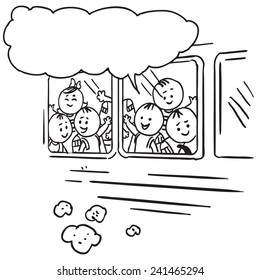 Schoolkids in school bus speaking something
