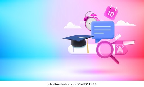 Schooll concept with searching tab. Vector 3d illustration