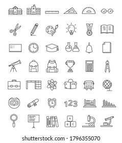 schools and educational institutes outline icon set