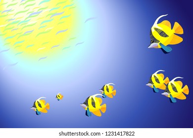 Schools Fishes Yellow Heniochus Fish Underwater Stock Vector (Royalty ...