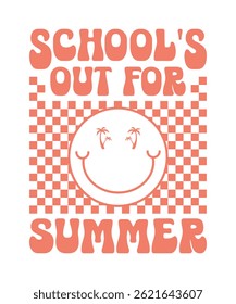 Escola está fora para o verão engraçado professor praia citação lettering retro groovy boho arte no fundo branco