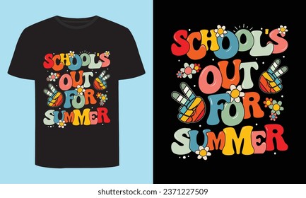 School's out for summer groovy t shirt design, vintage style editable vector for t-shirt print and other uses.