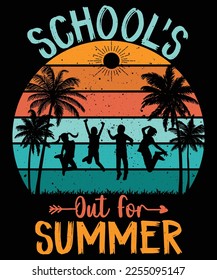 School's Out For Summer T-shirt design, Retro Vintage Sunset Summer T-shirt For Children's