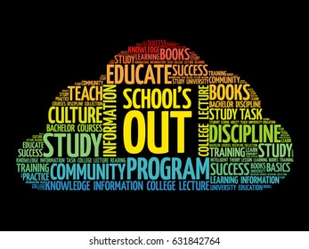 School's Out word cloud collage, education concept background