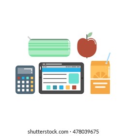 Schools stuff for pupils' education vector icons set.