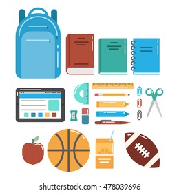 Schools stuff for pupils' education vector icons set.