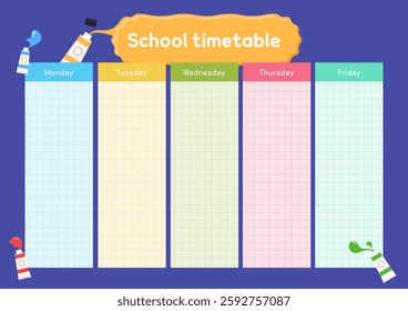SchoolTimetable, a weekly schedule for students, illustration design. Vector illustration.