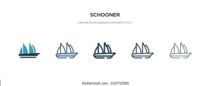 schooner icon in different style vector illustration. two colored and black schooner vector icons designed in filled, outline, line and stroke style can be used for web, mobile, ui