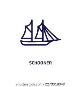 schooner icon from transportation collection. Thin linear schooner, sailboat, sail outline icon isolated on white background. Line vector schooner sign, symbol for web and mobile