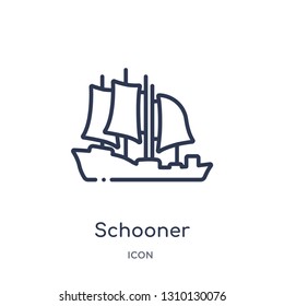 Schooner Icon From Transportation Outline Collection. Thin Line Schooner Icon Isolated On White Background.