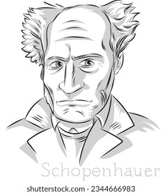 Schopenhauer Philosopher Hand drawn line art Portrait Illustration