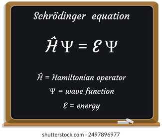 Schrodinger Equation Formula on a black chalkboard. Education. Science. Formula. Vector illustration