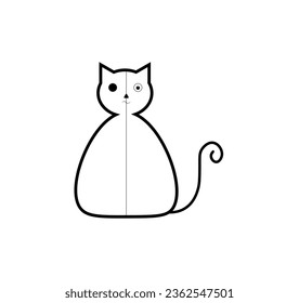 Schrodinger's cat. half dead and half alive cat. Vector illustration.