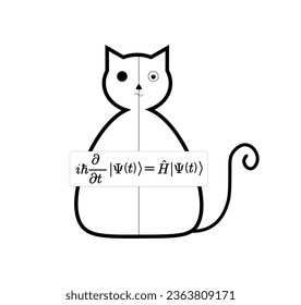 Ilustración del gato de Schrodinger. medio gato muerto y medio vivo. Ilustración vectorial.