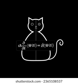 Schrodinger's cat illustration. half dead and half alive cat. Vector illustration.