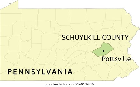 Schuylkill County and city of Pottsville location on Pennsylvania state map