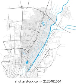 Schwabing-Freimann, München, DEUTSCHLAND, high detail vector map with city boundaries and editable paths. White outlines for main roads. Many smaller paths. Blue shapes and lines for water.