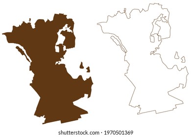 Schwerin city (Federal Republic of Germany, Urban district, State of Mecklenburg-Vorpommern, Western Pomerania or West) map vector illustration, scribble sketch Schwerin map