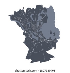 Schwerin map. Detailed vector map of Schwerin city administrative area. Cityscape poster metropolitan aria view. Dark land with white streets, roads and avenues. White background.