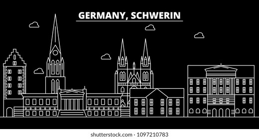 Schwerin silhouette skyline. Germany - Schwerin vector city, german linear architecture, buildings. Schwerin travel illustration, outline landmarks. Germany flat icons, german line banner