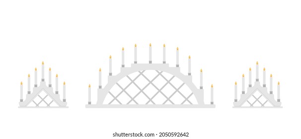 Schwibbogen set candle arch christmas window decoration. Vector illustration.