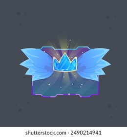 Sci Fi Fairy Blue Game UI Winner Reward Pop Up Window Gem Crown  Wings Isolated Vector Design