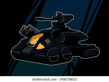 Sci fi is a futuristic armored rocket tank in the cyberpunk style