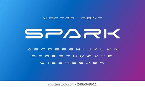 Sci fi and Futuristic font alphabet letters. Spark Future logo typography. Creative minimalist typographic design. vector ilustration