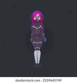 Sci Fi Futuristic Girl Character In Headphones Glasses Mask And Special Costume Fantasy Cosmic Game Military Neon Glow  Vector Design