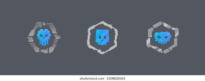 Sci Fi Futuristic Hexagon Frames Skull Set Game UI Military Logo Element Isolated Vector Design