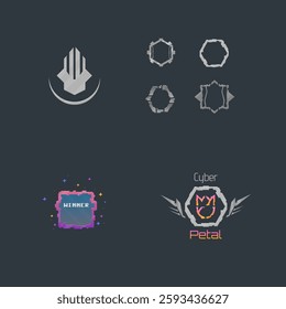 Sci Fi Futuristic Hud Logo Elements Set Game UI Military E-sport Metallic Frame Winner Badge Isolated Vector Design