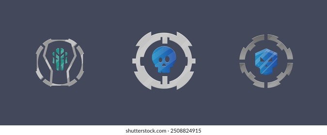 Sci Fi Futuristic Metal Circle Frames Skulls Definir IU Do Jogo Elemento De Logotipo Militar Isolado Projeto Vetor
