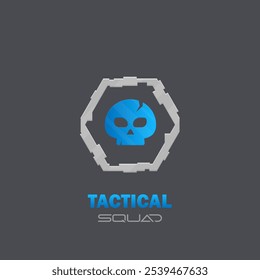 Sci Fi Futuristic Metal Hexagon Frame Game Y Skull Military Logo Tactical Squad Diseño de Vector aislado