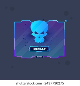 Sci Fi Futuristic Rectangular Game UI Pop Up Window Defeat Skull Isolated Vector Design
