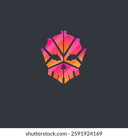 Sci Fi Futuristic Scull Pink Metallic Icon Logo Design Element Deadly Scary Vector Isolated On Black