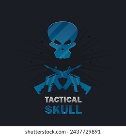 Sci Fi Futuristic Skull Logo For Games Tactical Military Automatics  Casual Stuff Spooky Blue Vector Design