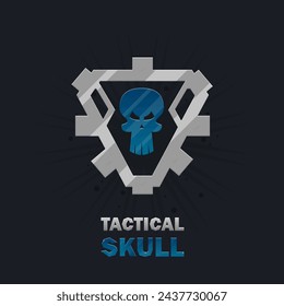 Sci Fi Futuristic Skull Logo For Games Tactical Military  Casual Stuff Spooky Blue Vector Design