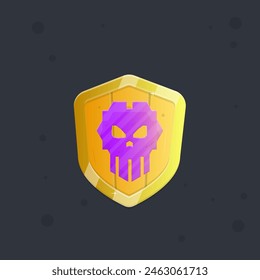Sci Fi Cráneo Futurista Púrpura Rosa Militar Logo En Naranja Escudo Juego UI Insignia Diseño de Vector Aislado