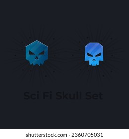 Sci Fi Futuristic Skull Set  Logo For Games Or Prints For T-Shirts Tactical Military Casual Stuff Spooky Blue  Vector Design