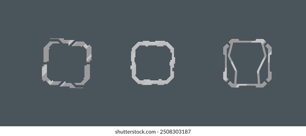 Sci Fi Futuristic Square Frame Game UI Military Logo Elements Set Isolated Vector Design