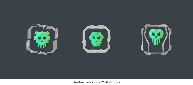 Sci Fi Futuristic Square Frame Skull Game UI Military Logo Elements Set Isolated Vector Design