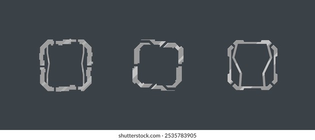 Sci Fi Futuristic Square Frame Game UI Military Logo Elements Set Isolated Vector Design