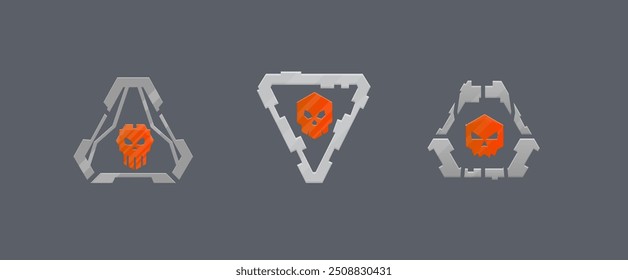 Sci Fi Futuristic Triangle Frame Skull Game UI Military Logo Elements Set Isolated Vector Design