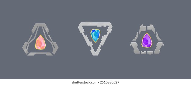 Sci Fi Futuristic Triangle Frame Game UI Military Logo Elements Crystals Set Isolated Vector Design