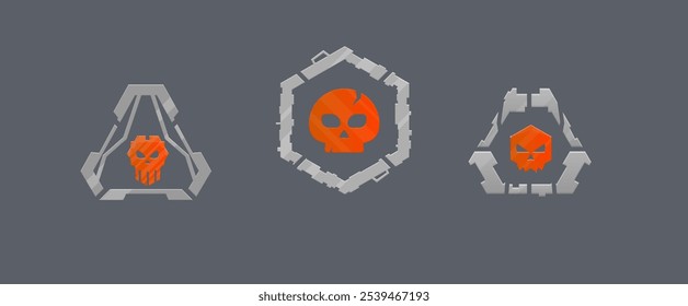 Sci Fi Futuristic Triangle Hexagon Frames Skulls Game UI Military Logo Elements Set Isolated Vector Design