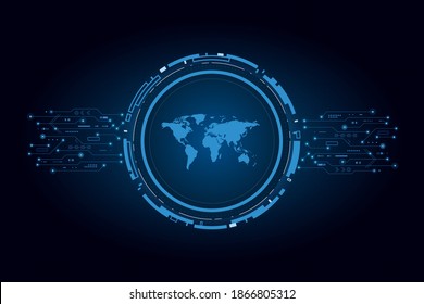 Sci fi futuristic user interface, HUD, Technology abstract background with world map, Vector illustration.