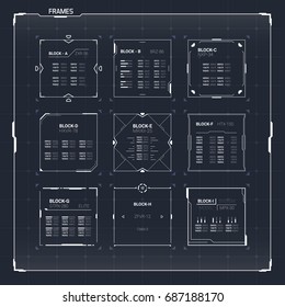 Sci Fi Futuristic User Interface Square Text Frames Blocks Set. Abstract HUD