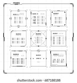 Sci Fi Futuristic User Interface Square Text Frames Blocks Set. Abstract HUD